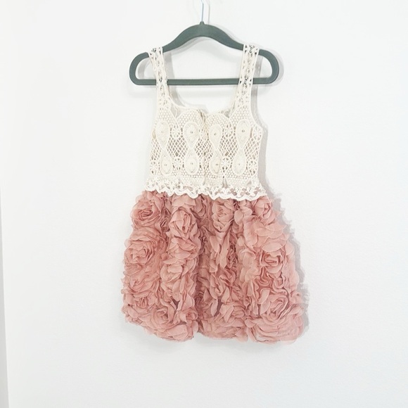 KDFZ Other - KDFZ Crocheted/Lace Dress Rose Bud Skirt Cream & Rose Size 110/4-5 Girls